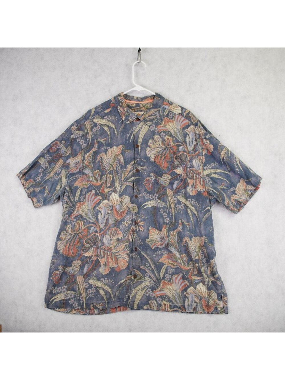 Tommy Bahama Mens Blue Button Up High Tide Floral Hawaiian Shirt Size 1XB Beach